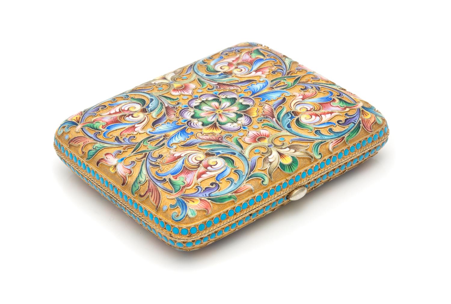 A Russian Silver-Gilt and Enameled Cigarette Case, Mark Possibly of Maria Semenova, Assay of Ivan Lebedkin, Moscow, Late 19th/Early 20t