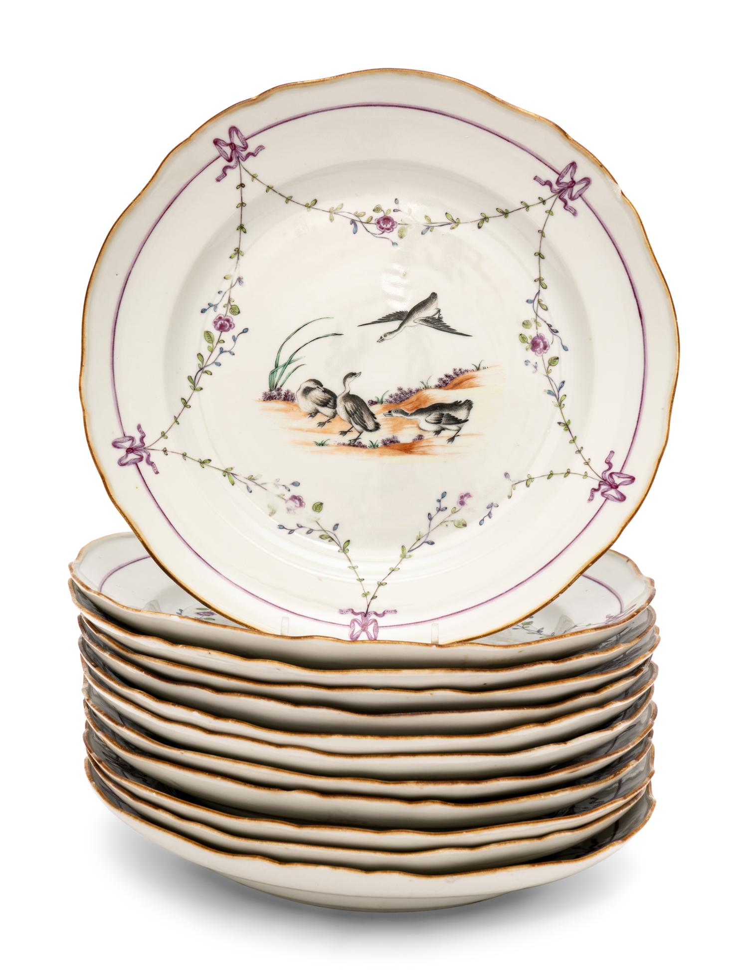 A Pair of Chinese Export Porcelain Vegetable Dishes and Covers with Twelve Matching Plates