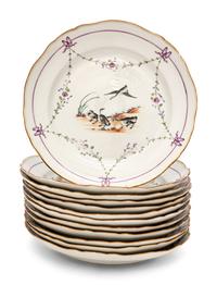 A Pair of Chinese Export Porcelain Vegetable Dishes and Covers with Twelve Matching Plates