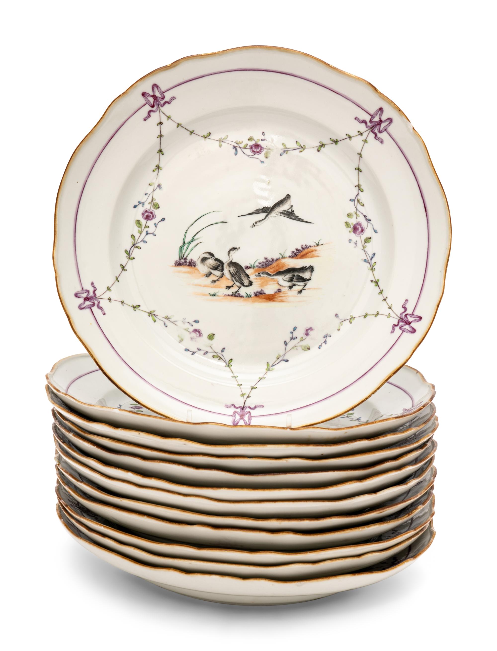 A Pair of Chinese Export Porcelain Vegetable Dishes and Covers with Twelve Matching Plates
