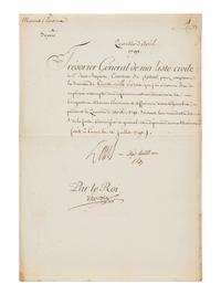 LOUIS XVI, King of France (1754-1793). Partly printed document signed ("Louis"), July 16, 1791. Countersigned by Arnaud de Laporte.