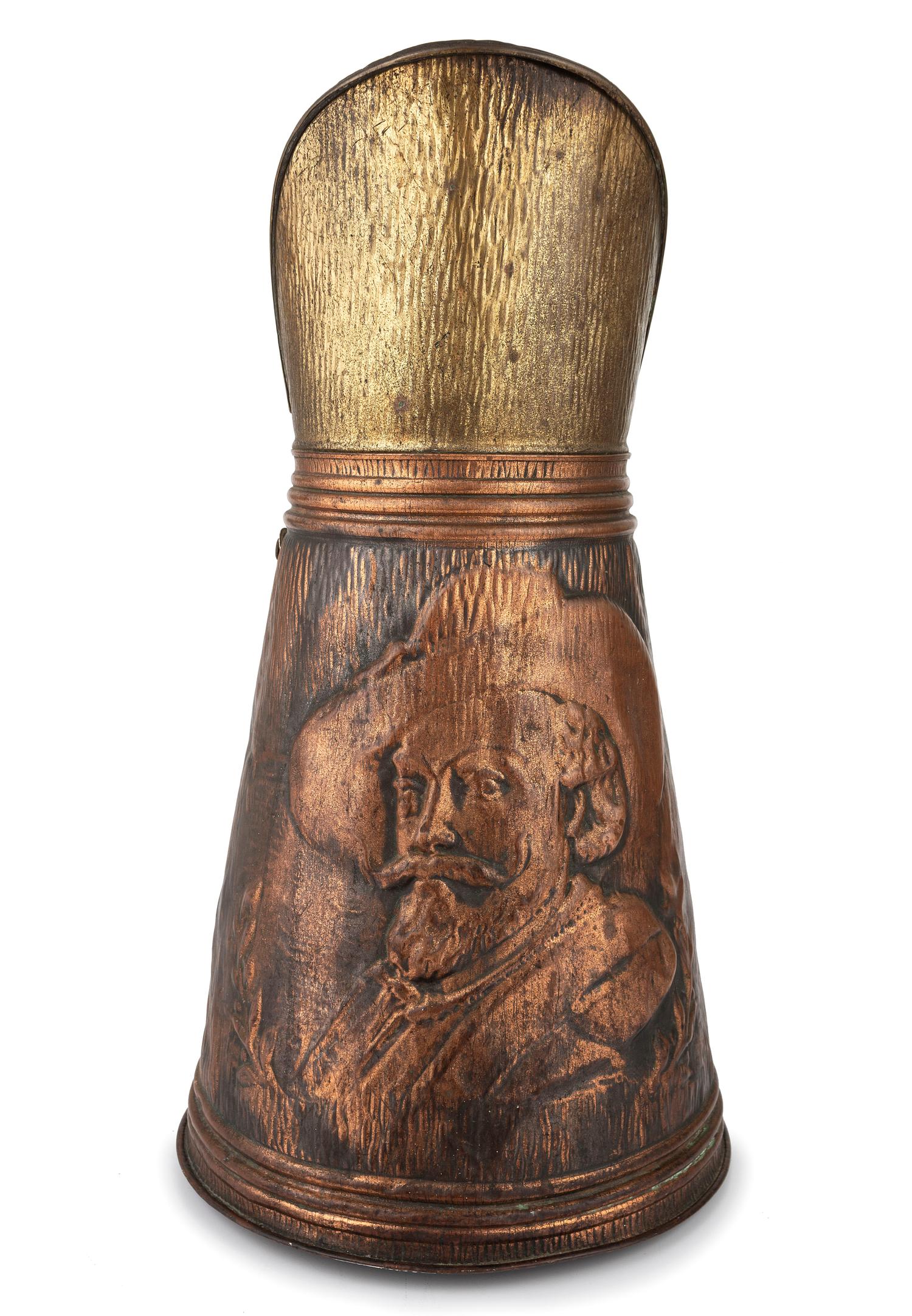 [WILD WEST SHOWS]. Buffalo Bill Cody copper coal scuttle. N.p., n.d.