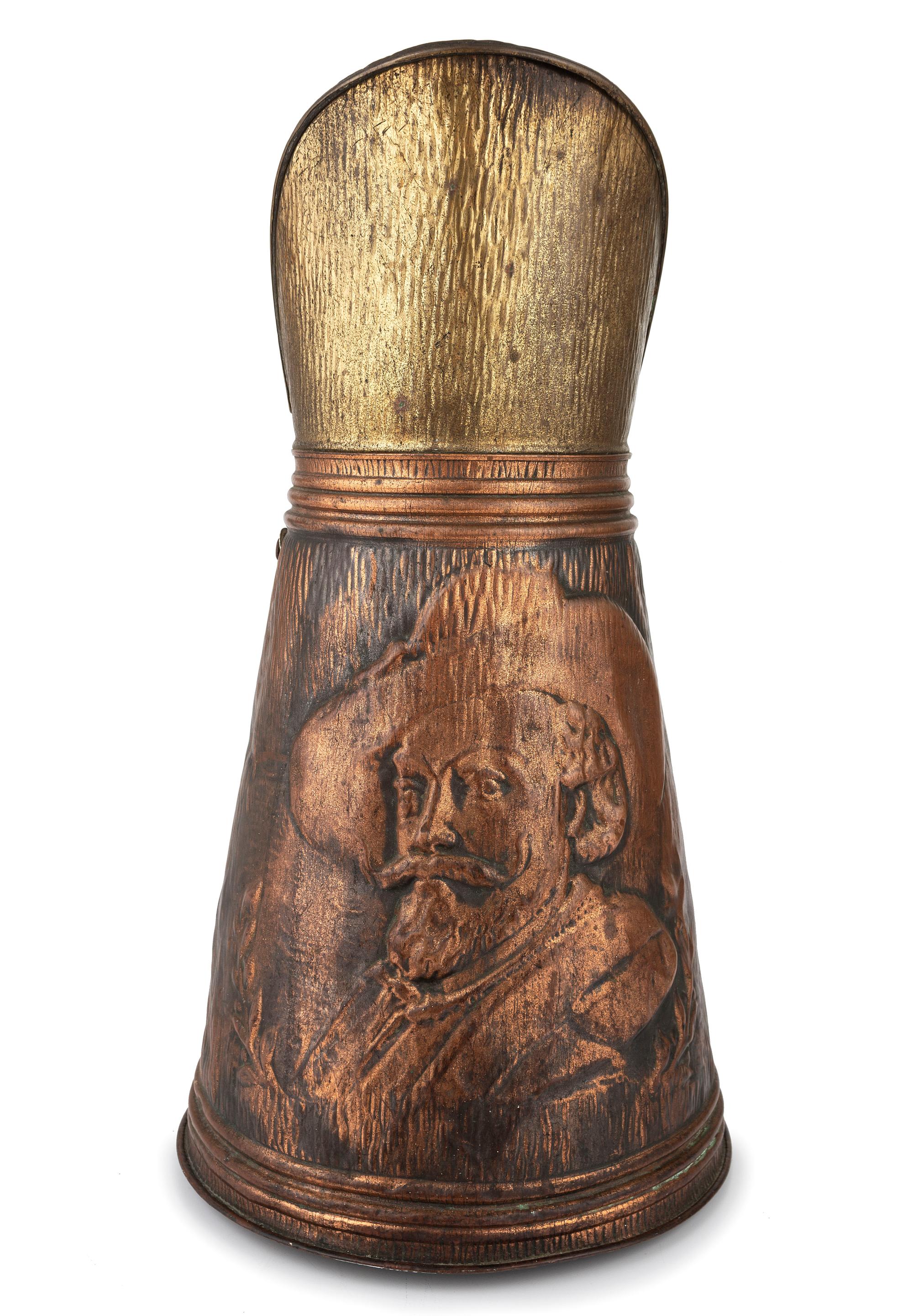 [WILD WEST SHOWS]. Buffalo Bill Cody copper coal scuttle. N.p., n.d.