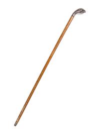 A Continental Silver Mounted Malacca Zoomorphic Walking Stick