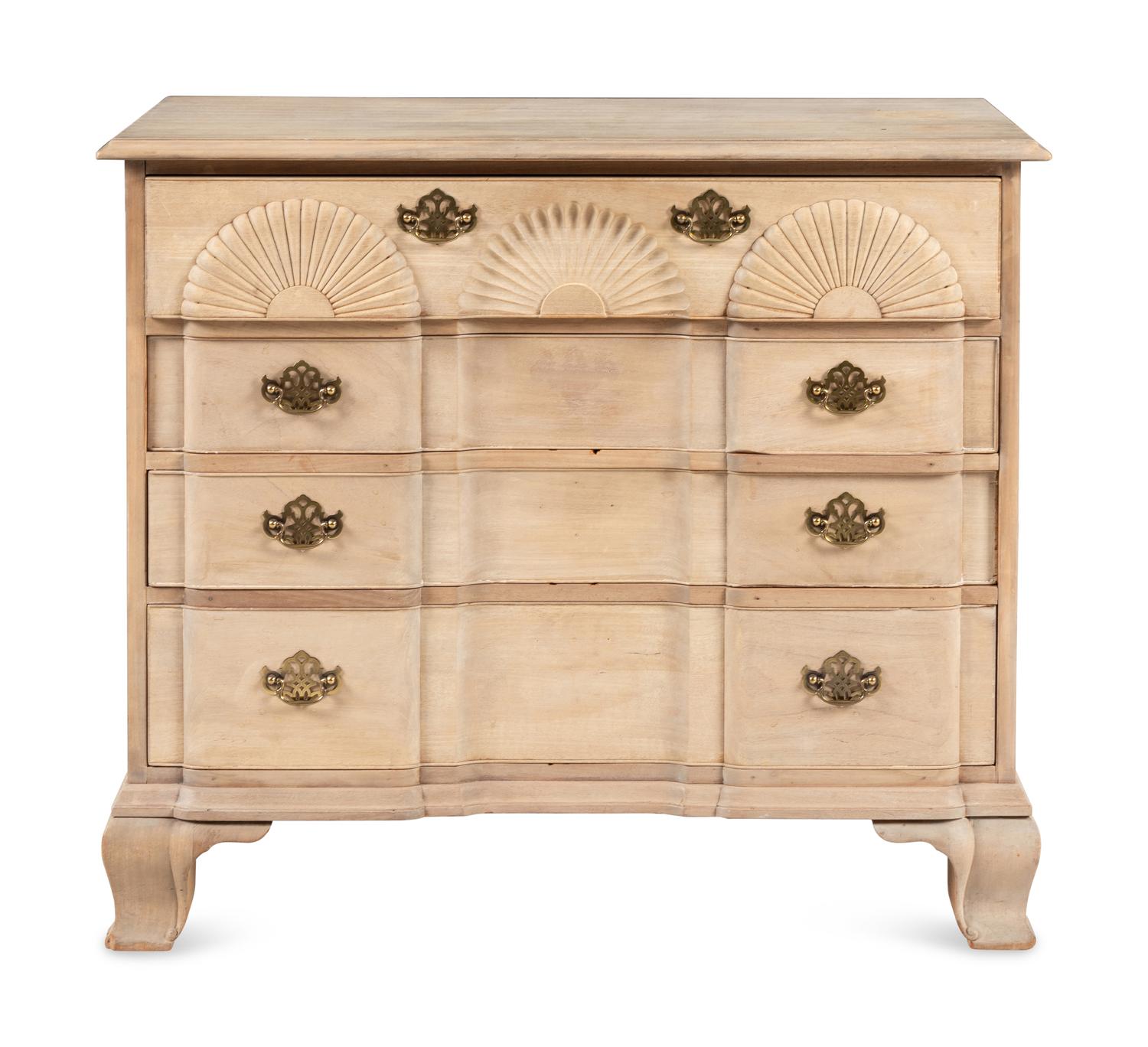 A Chippendale Style Block-Front Bleached Mahogany Chest of Drawers