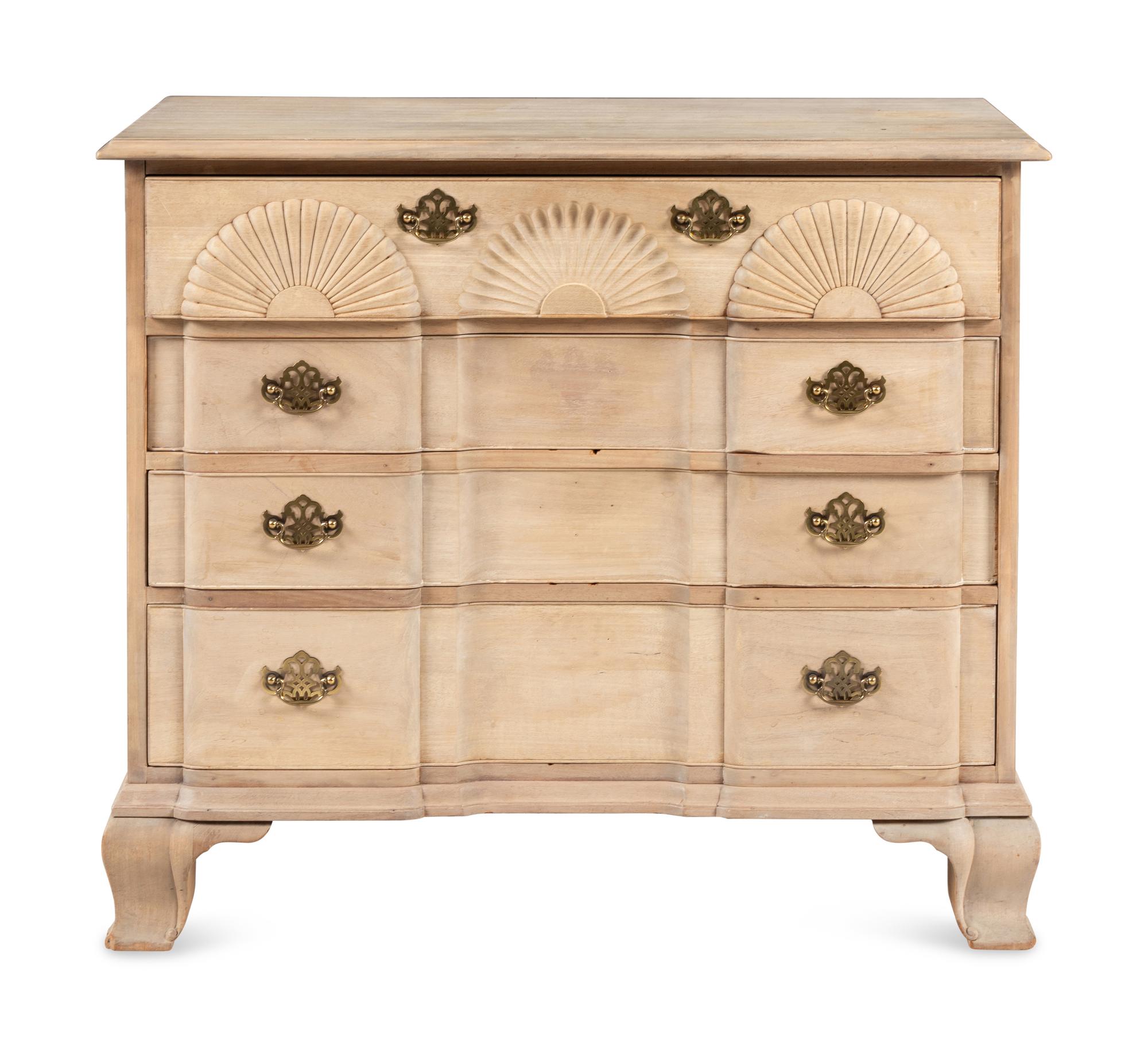 A Chippendale Style Block-Front Bleached Mahogany Chest of Drawers
