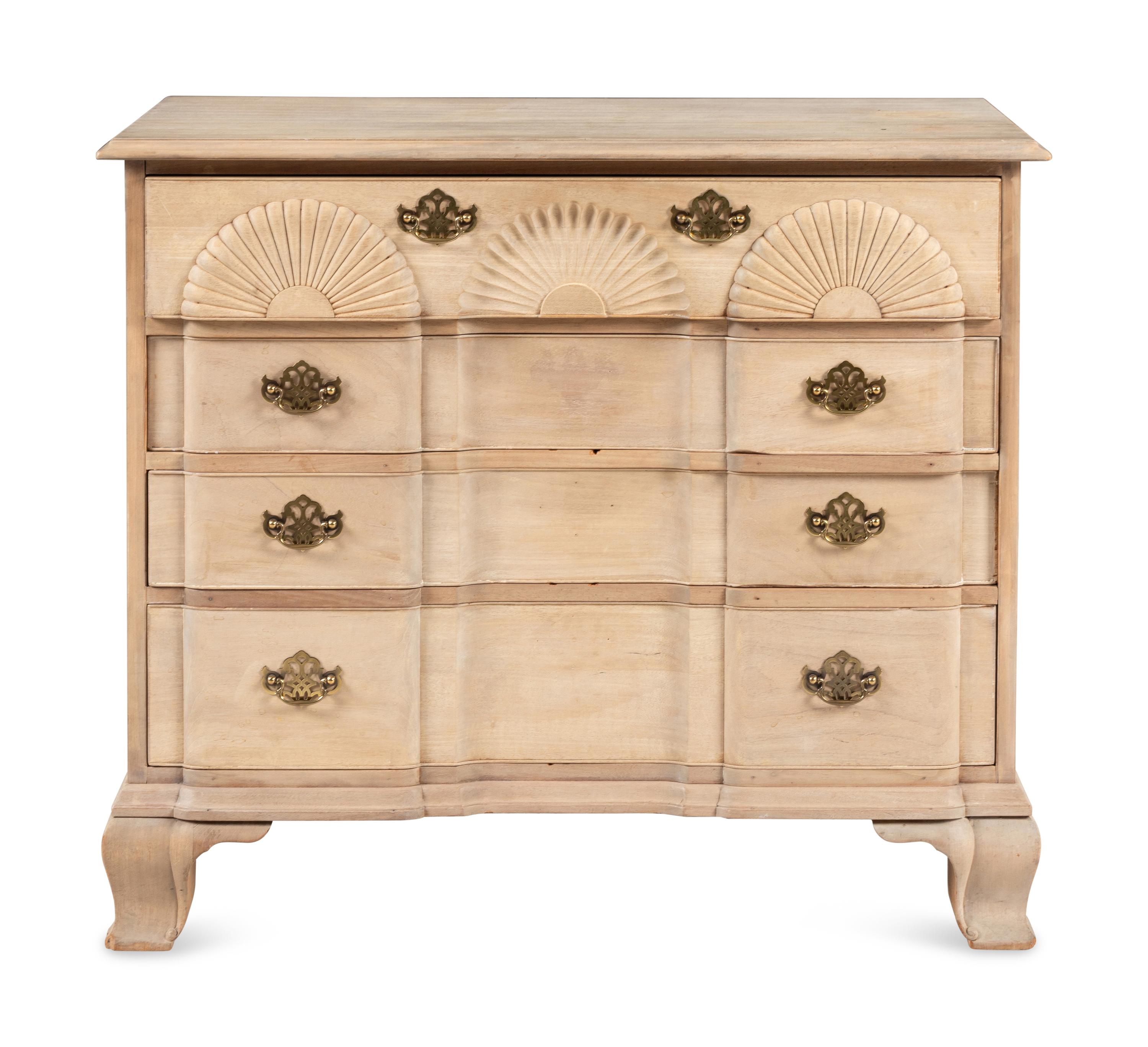 A Chippendale Style Block-Front Bleached Mahogany Chest of Drawers