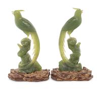 A Pair of Carved Serpentine Bird Figures