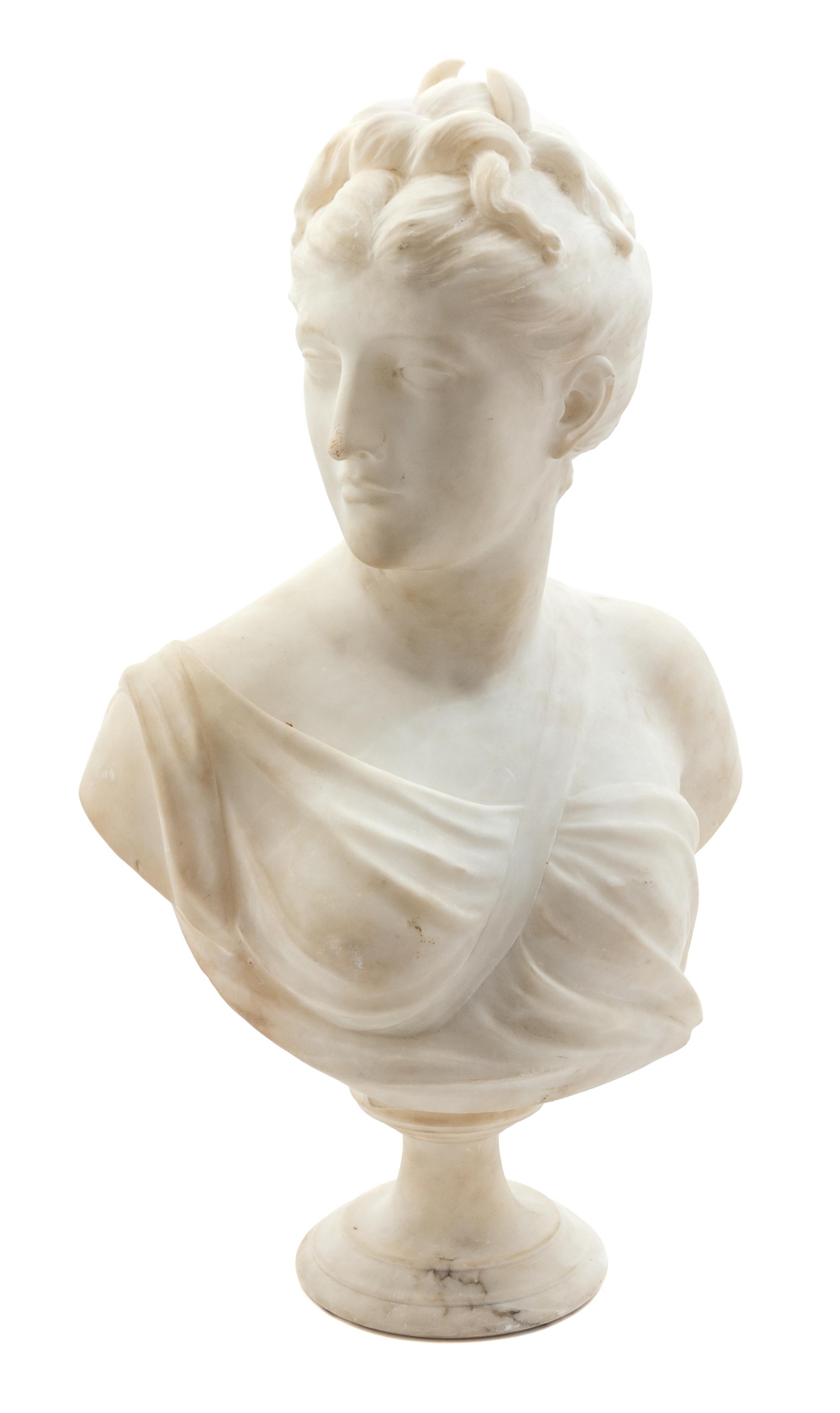 An Italian Carved Alabaster Bust Height 19 1/2 inches. — 19TH/20TH CENTURY