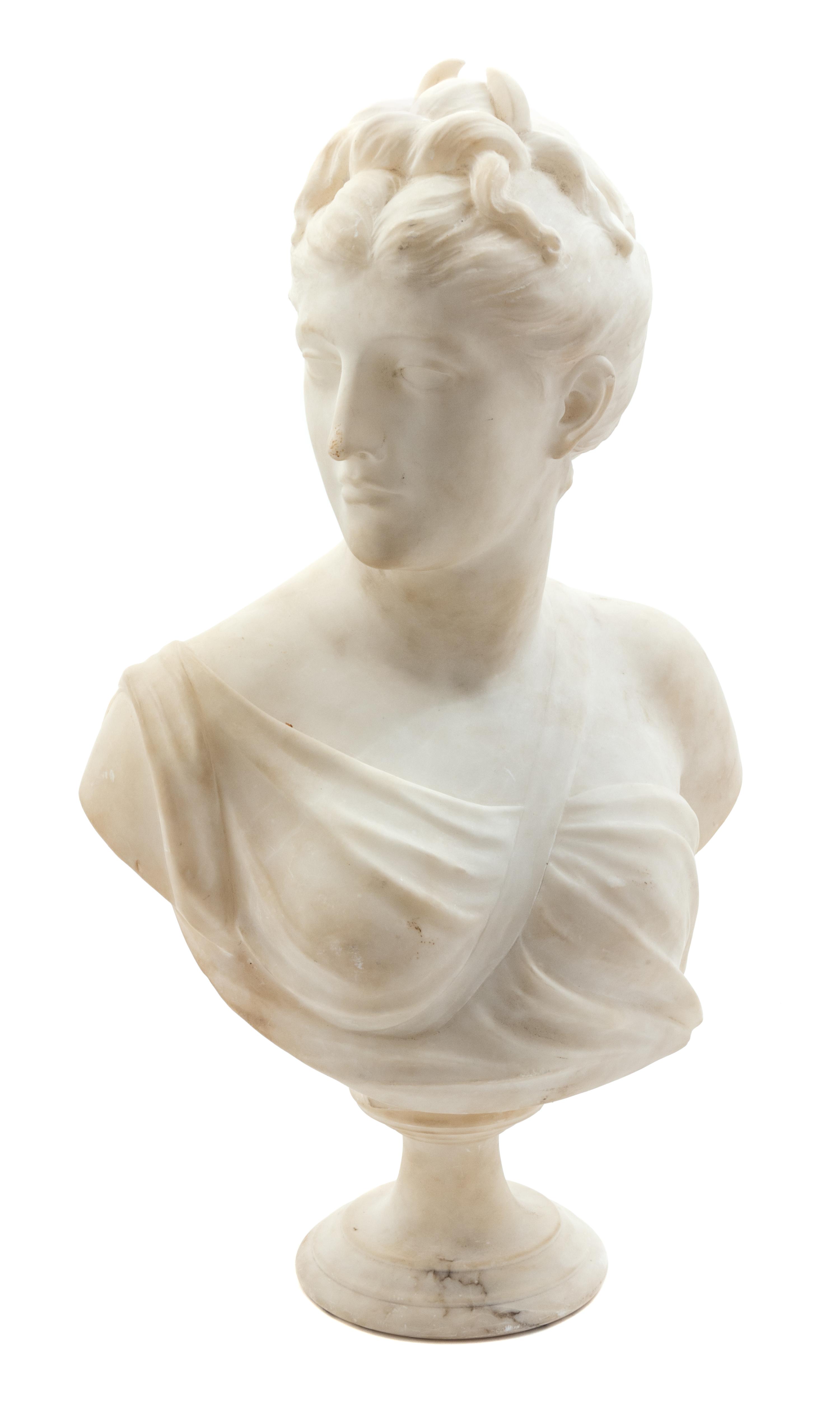 An Italian Carved Alabaster Bust Height 19 1/2 inches. — 19TH/20TH CENTURY