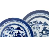 Seven Chinese Export Canton Blue and White Porcelain Wares