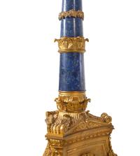 A Pair of Monumental Empire Style Gilt Bronze and Lapis Lazuli Torchères