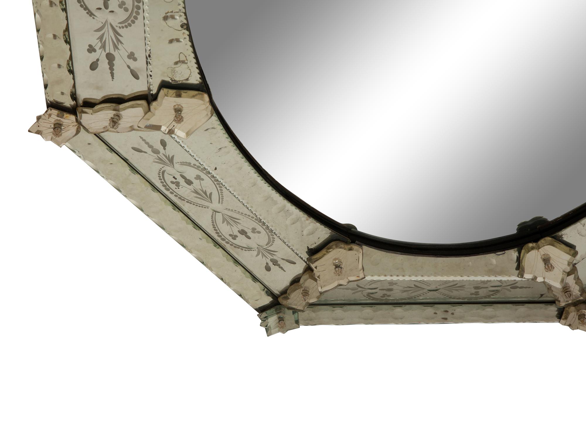 A Venetian Etched Glass Octagonal Mirror