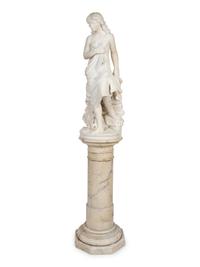 A Continental Marble Figure of a Female Bather on Pedestal — 19TH CENTURY