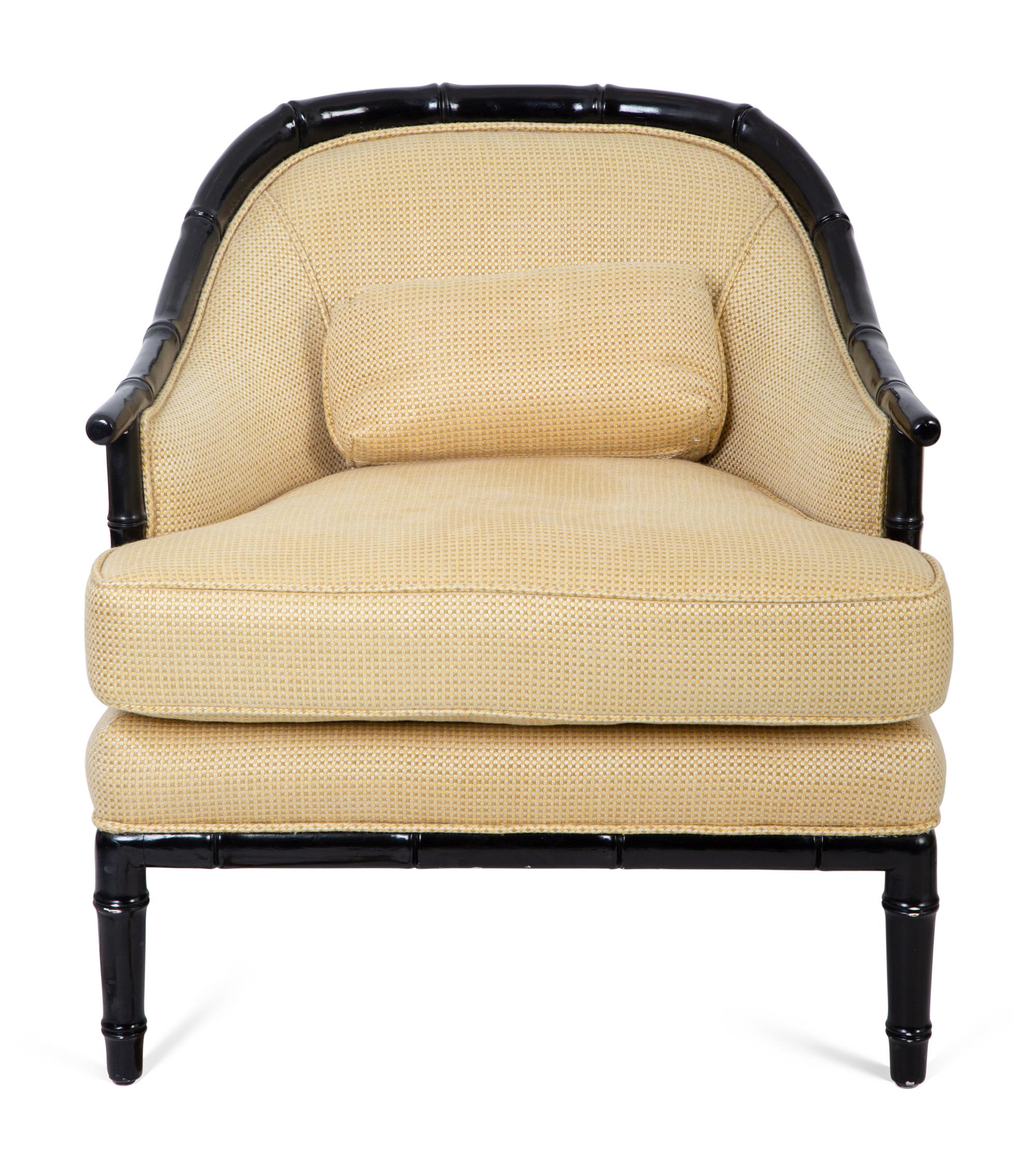 A Pair of Bamboo-Carved Black Lacquered Club Chairs — 20TH CENTURY