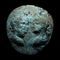 A Roman Turquoise Cameo with the Portrait Busts of the Severan Imperial Family