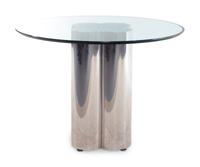 A Polished Chrome Dining Table with a Beveled Glass Top