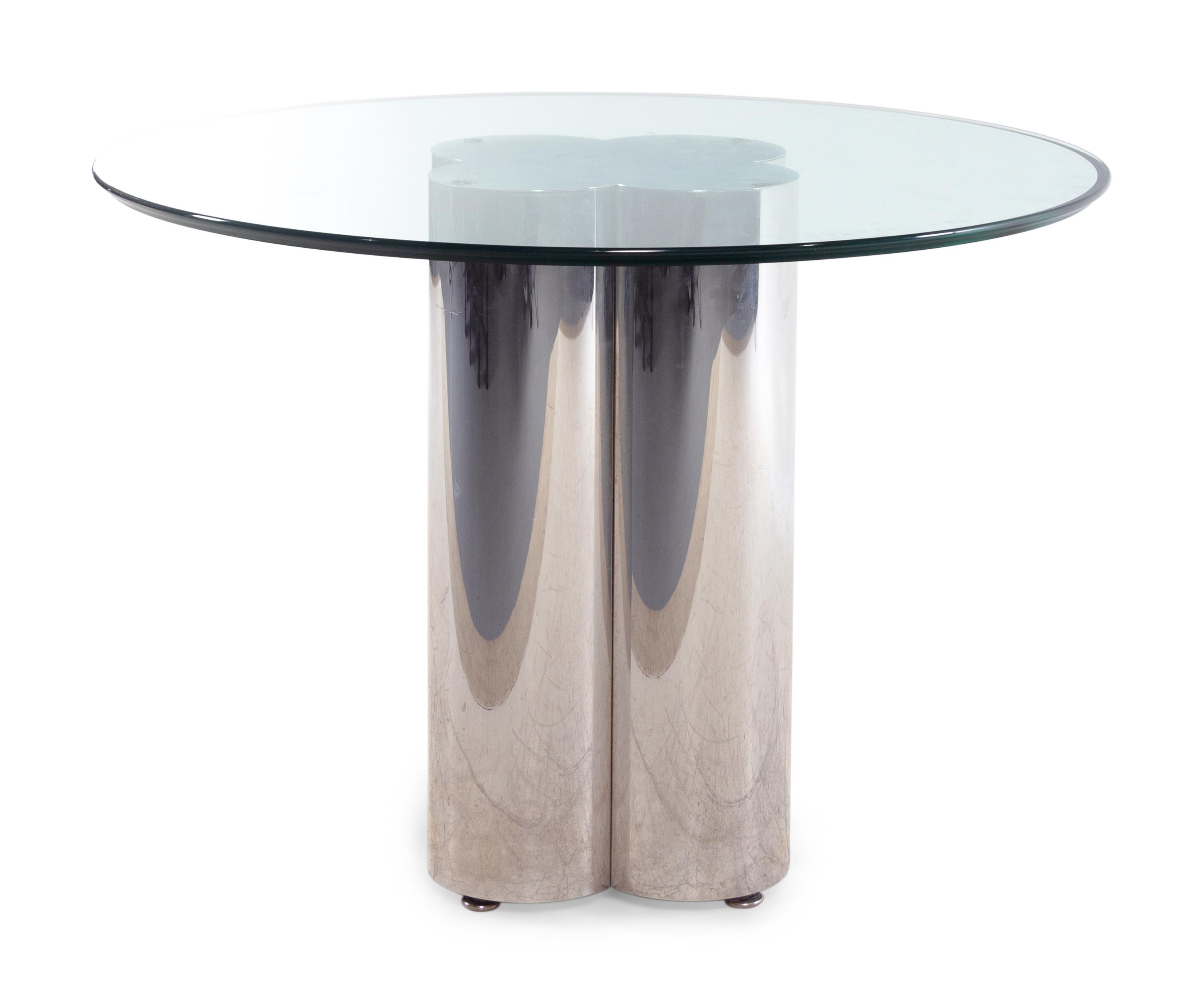 A Polished Chrome Dining Table with a Beveled Glass Top