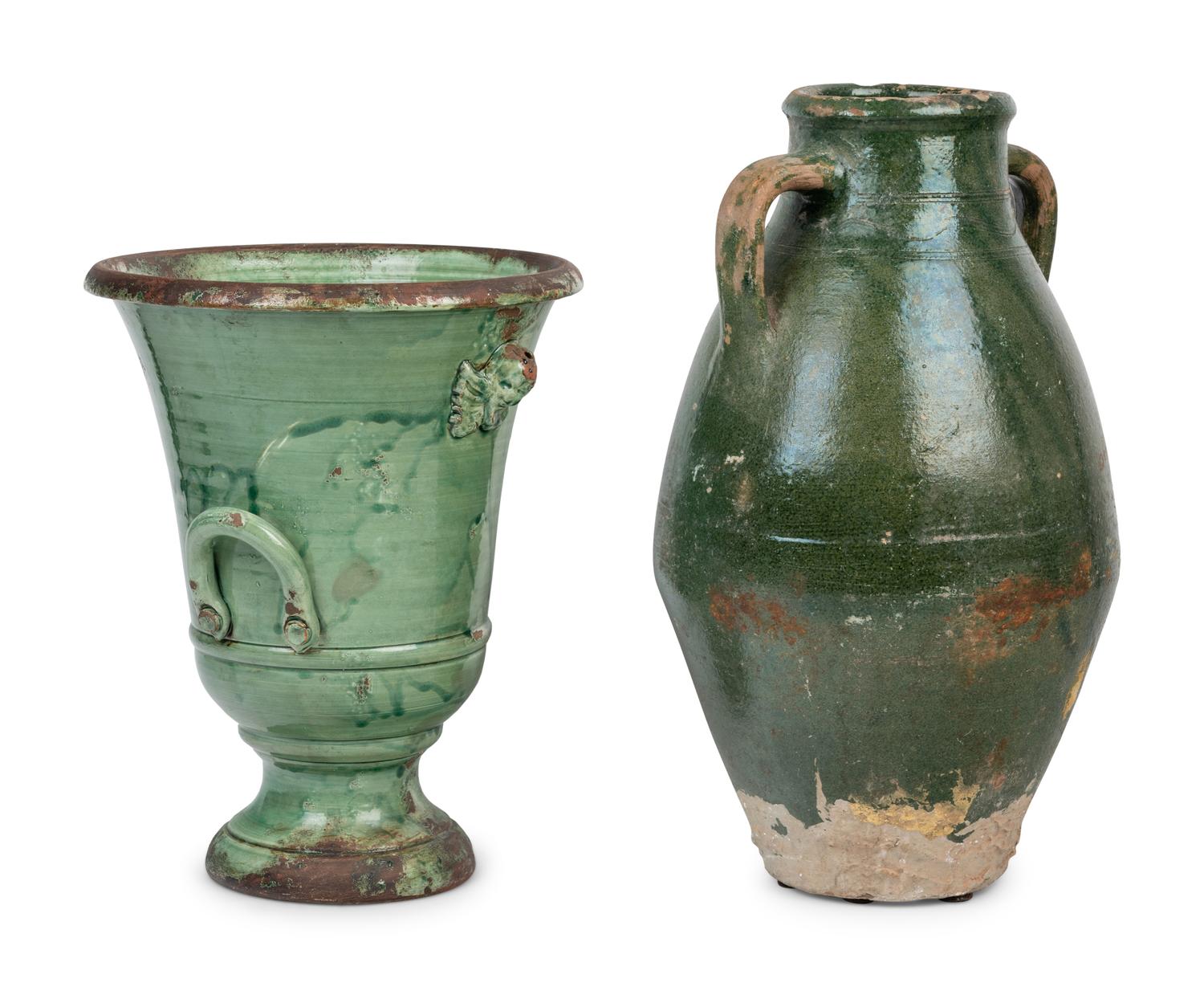 Two Green Glazed Pottery Articles