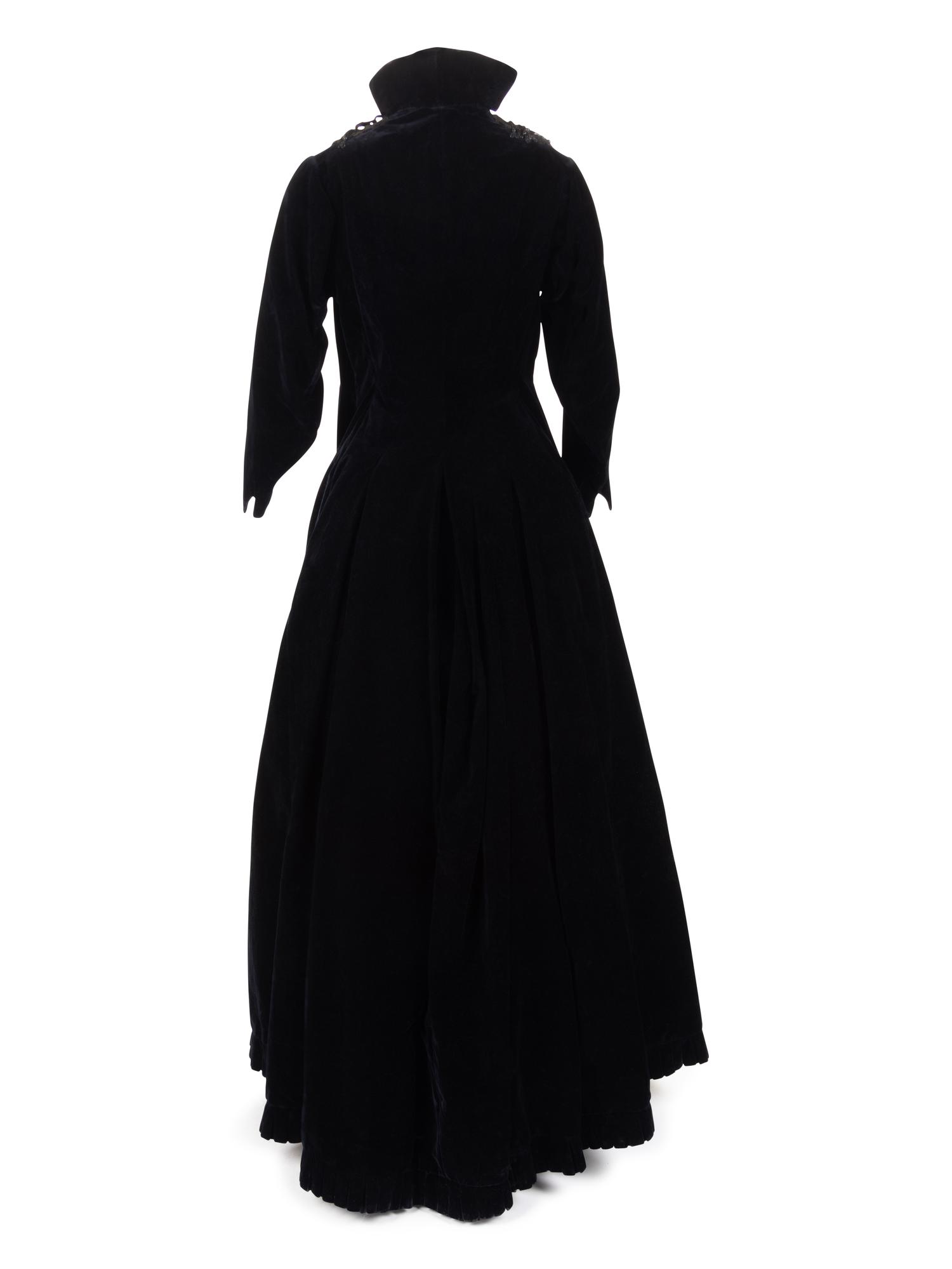 Three Velvet Pieces: One Two-Piece Dress Ensemble with Lace Collar, One Bodice, 1880s