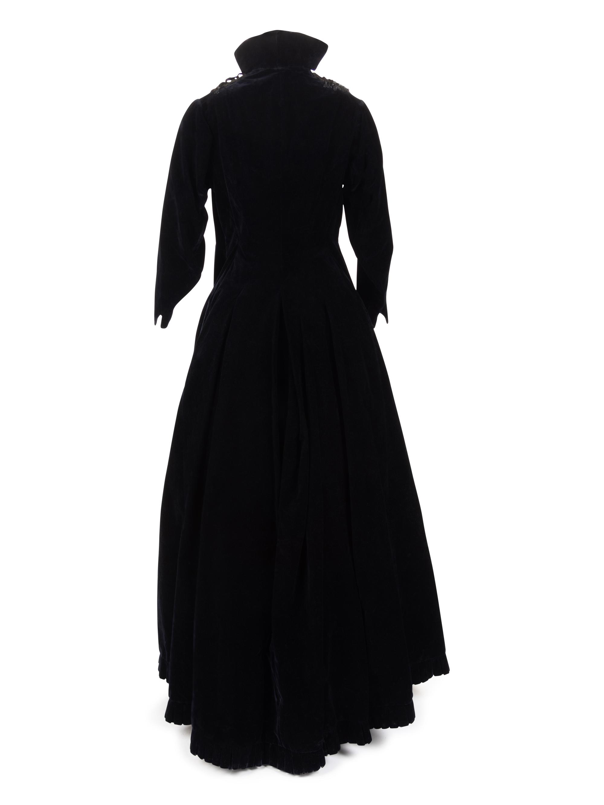 Three Velvet Pieces: One Two-Piece Dress Ensemble with Lace Collar, One Bodice, 1880s