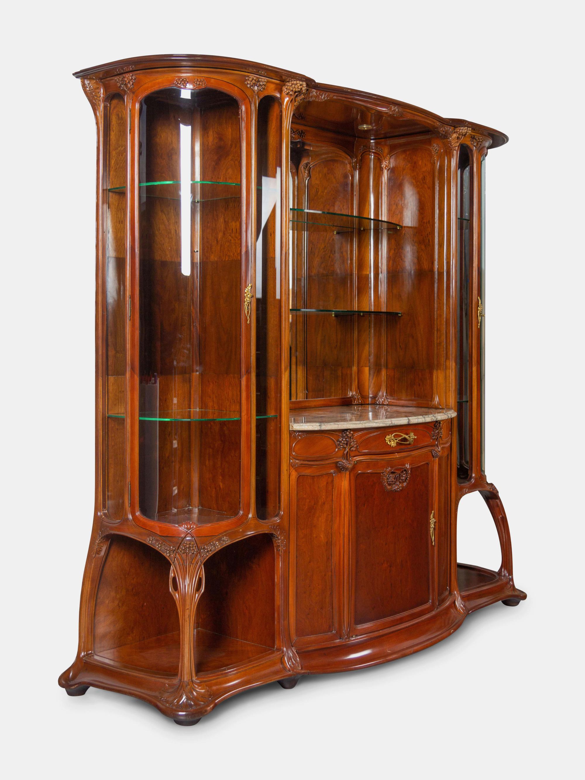 Art Nouveau Carved Bar Suite comprising a bar and a liquor cabinet