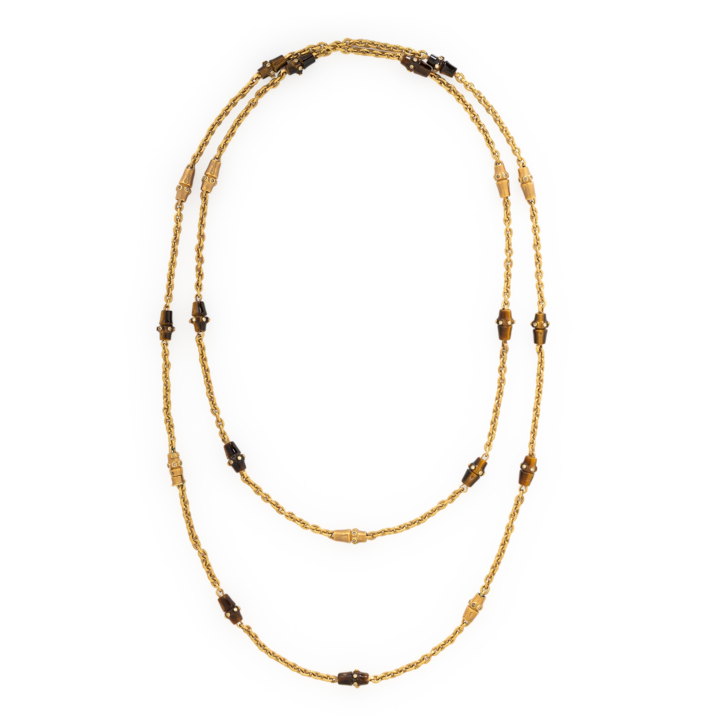 Mish, Yellow Gold, Tiger's Eye Quartz, and Diamond Necklace
