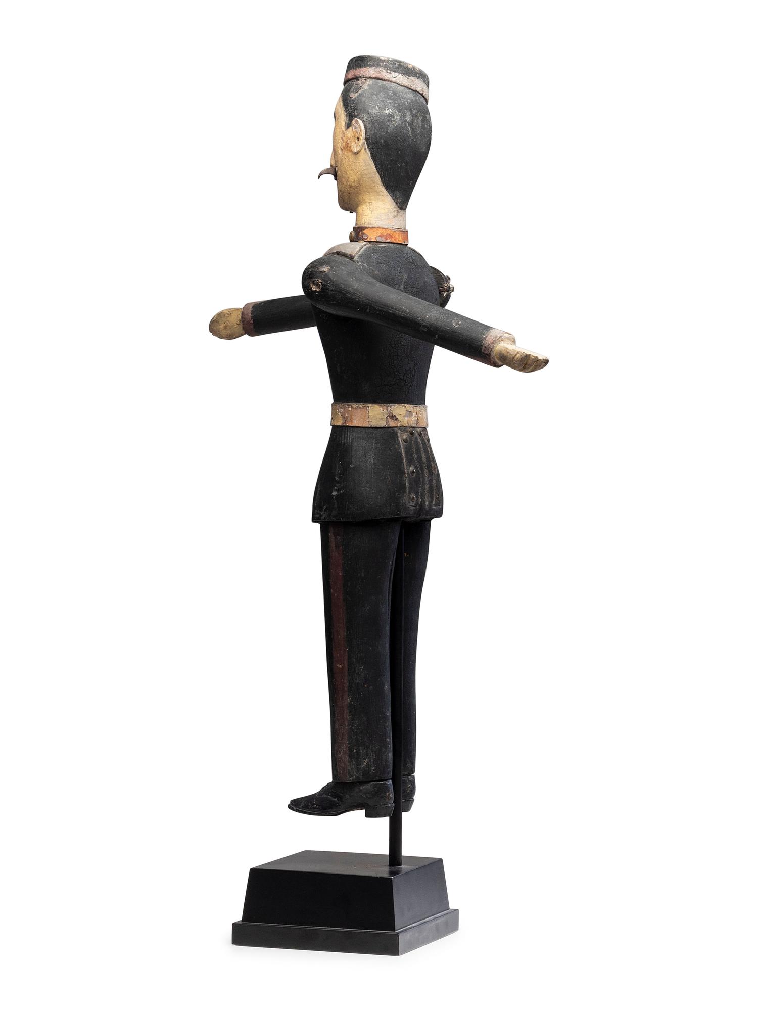 A Carved and Painted Wood Marching Band Cymbal Player Whirligig