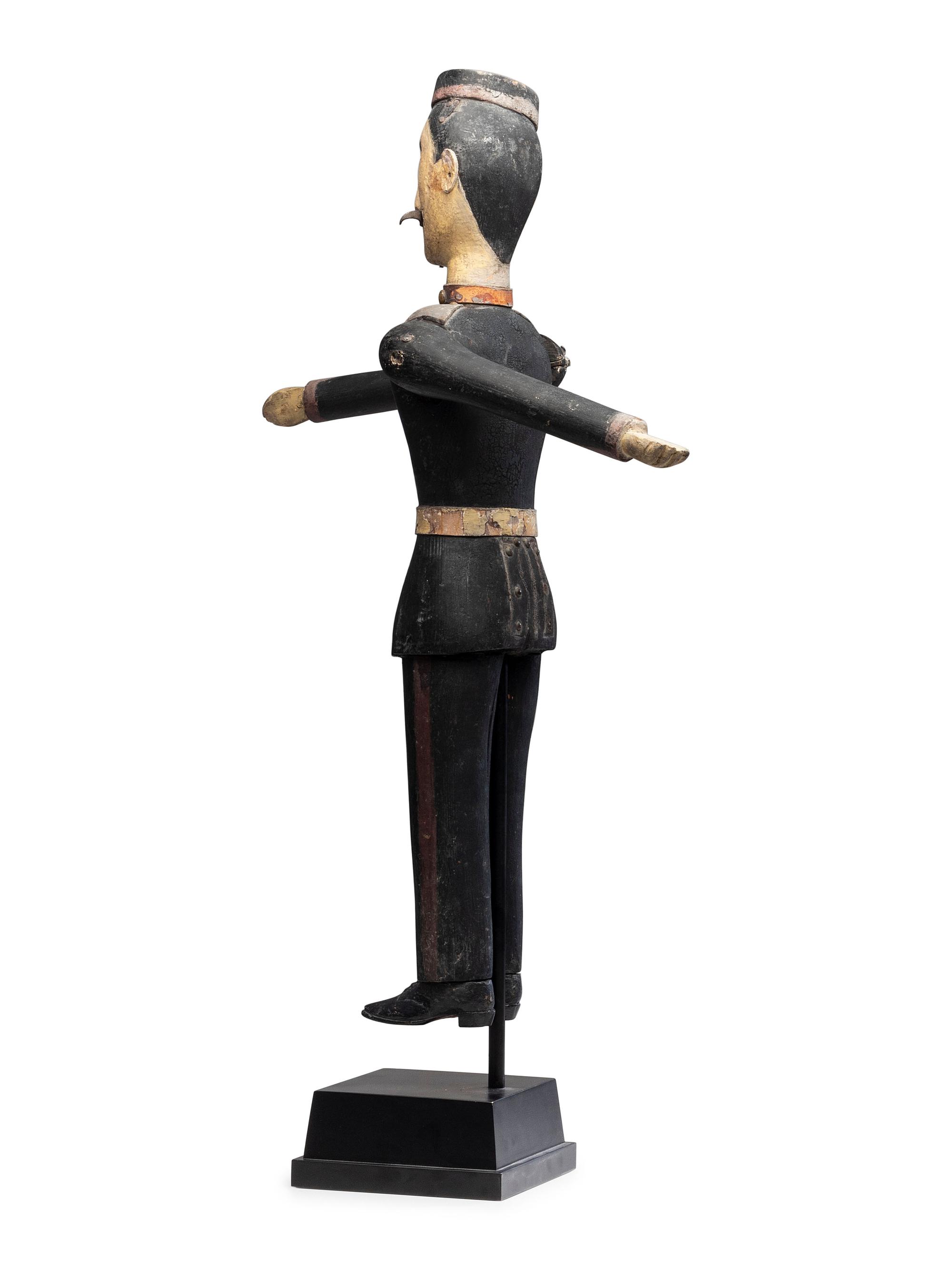 A Carved and Painted Wood Marching Band Cymbal Player Whirligig