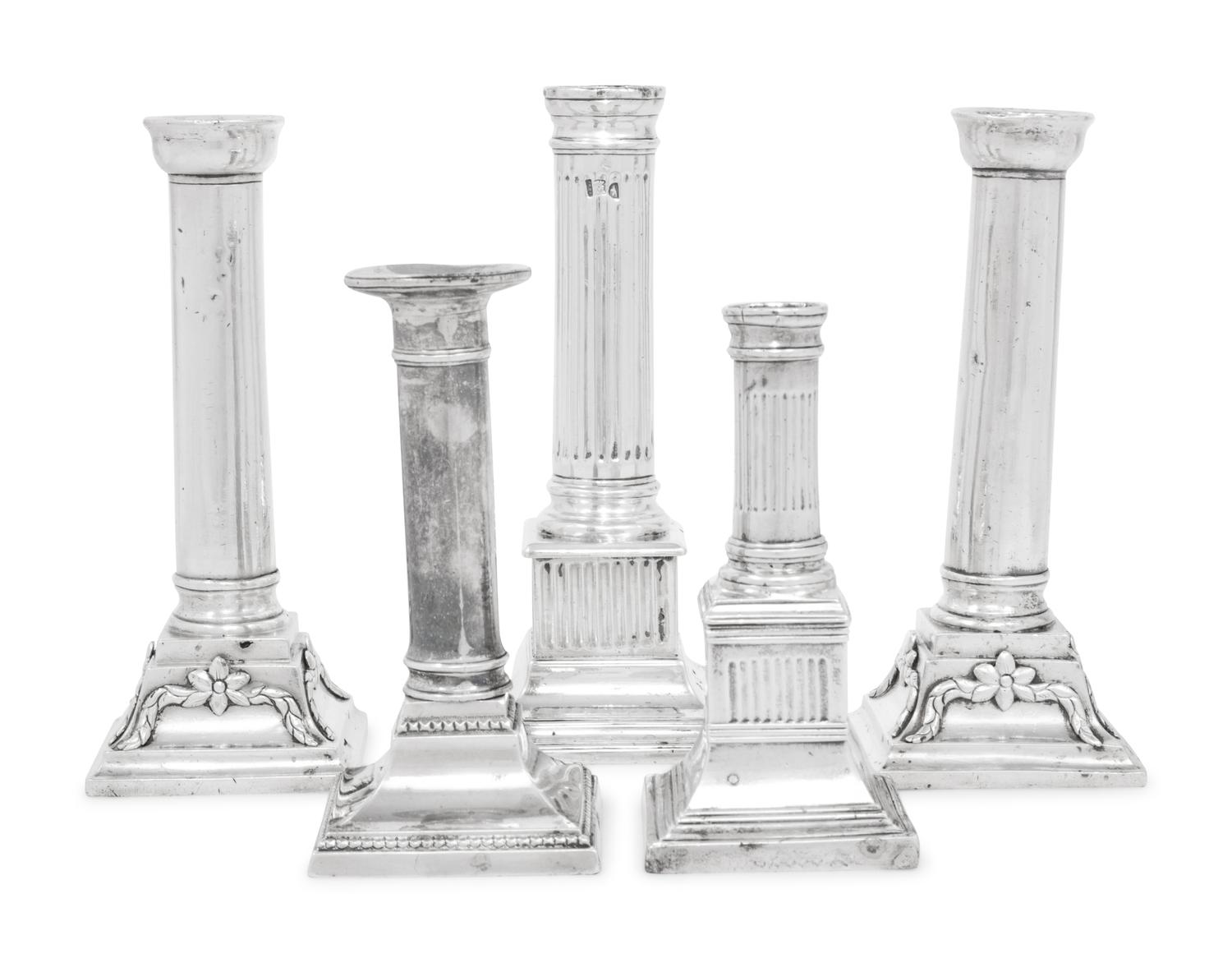 Five Continental and Spanish Colonial Silver Candlesticks