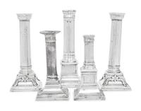 Five Continental and Spanish Colonial Silver Candlesticks