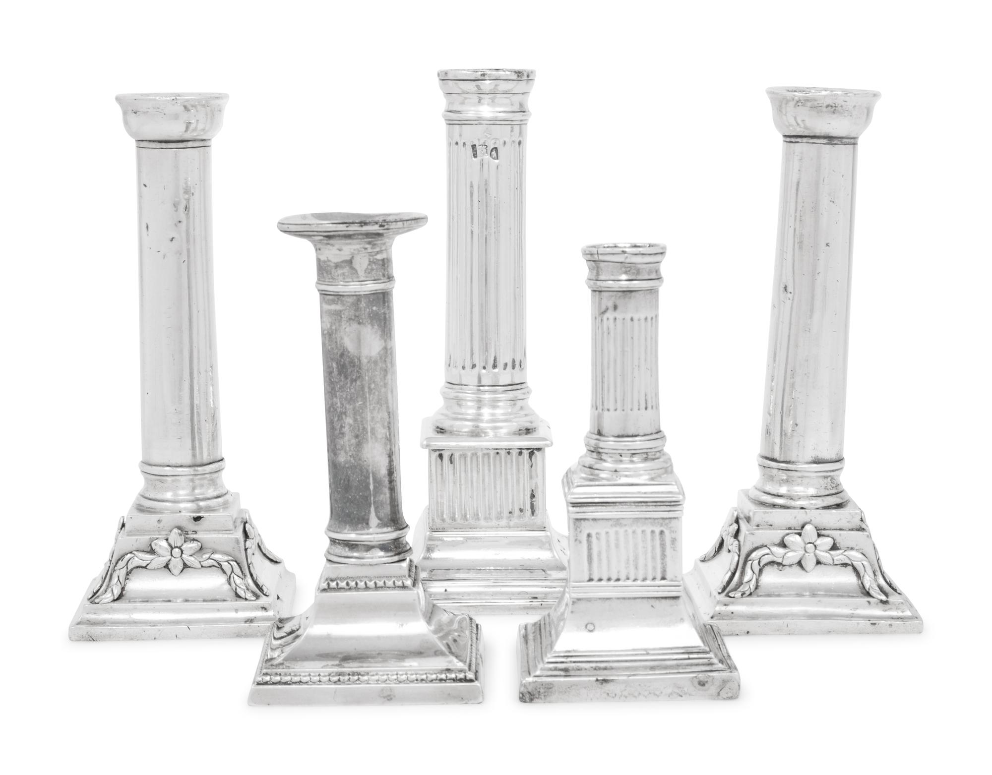 Five Continental and Spanish Colonial Silver Candlesticks