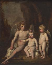 Three Children in the Guise of Cupid and Two Angels , 1643