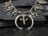 Navajo Sandcast Silver Squash Blossom Necklace
