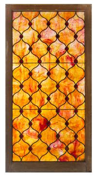 A Leaded Glass Window Height 55 x width 28 inches.