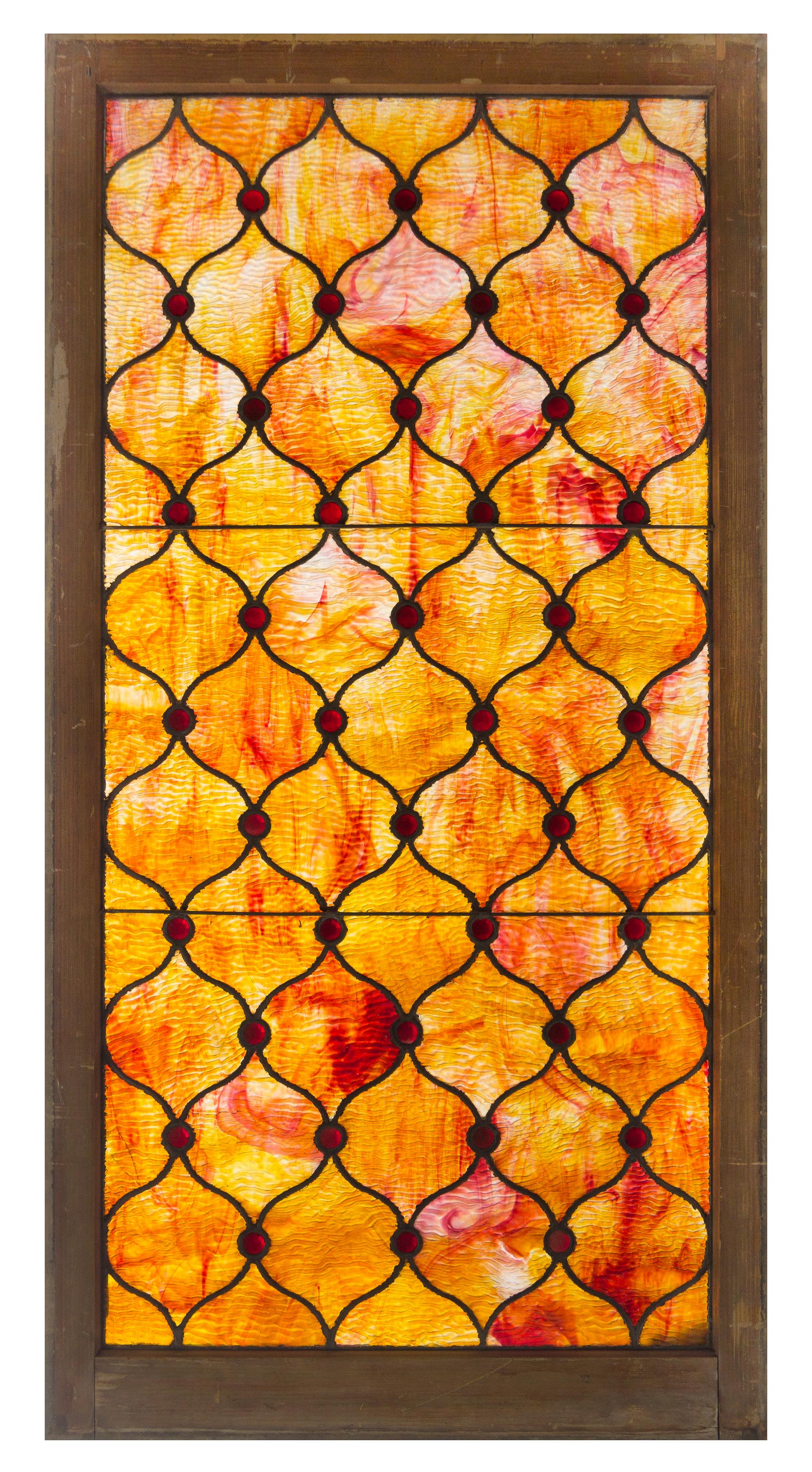 A Leaded Glass Window Height 55 x width 28 inches.