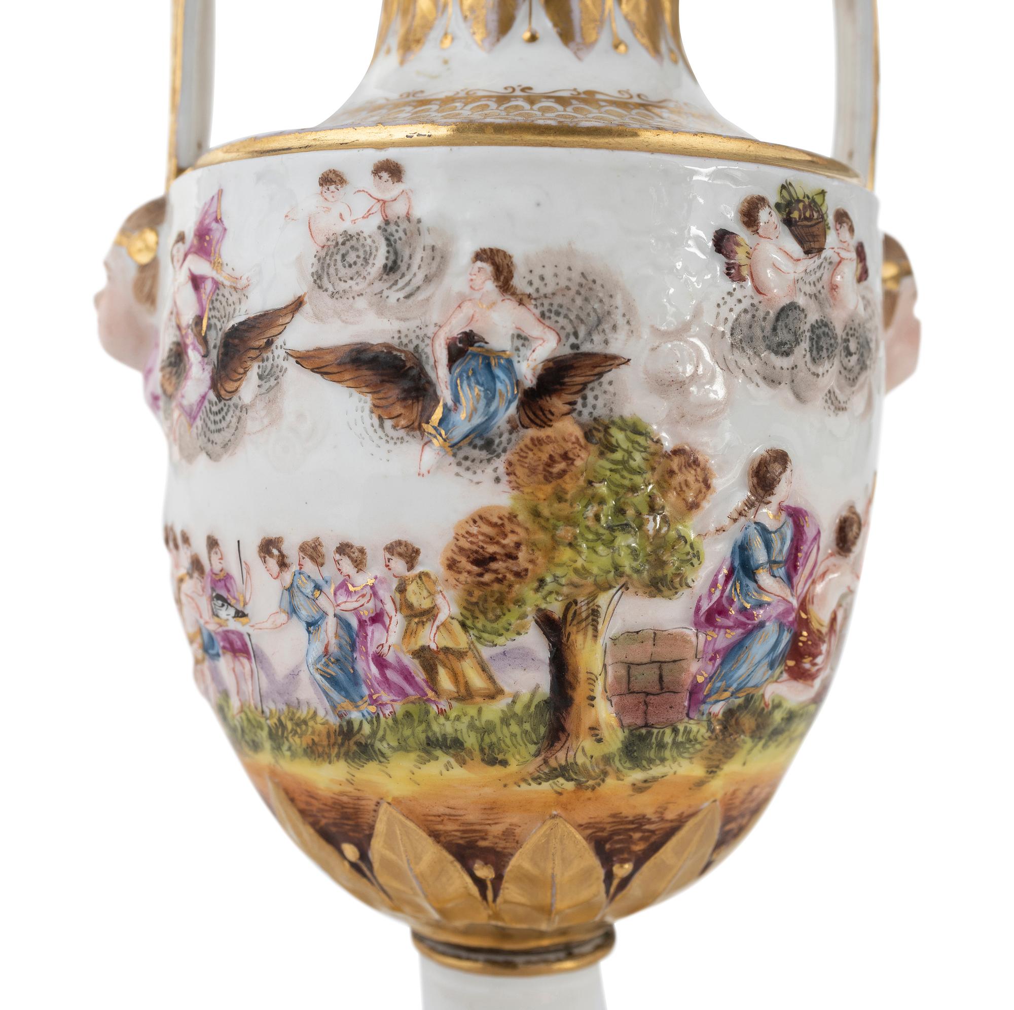 A Capodimonte Painted and Parcel-Gilt Porcelain Covered Urn