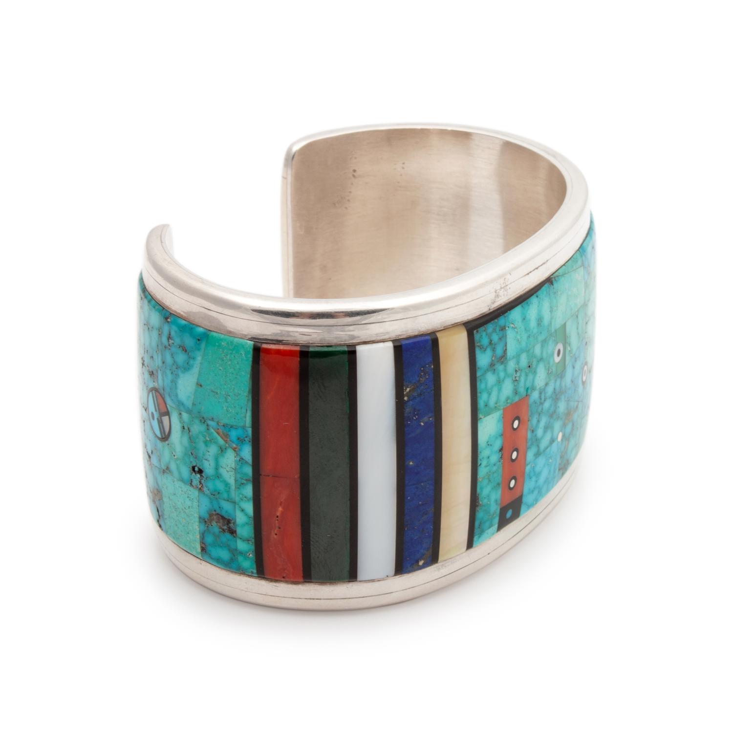 Silver Cuff with Mosaic Inlay Lot is located and will ship from Denver, Colorado
