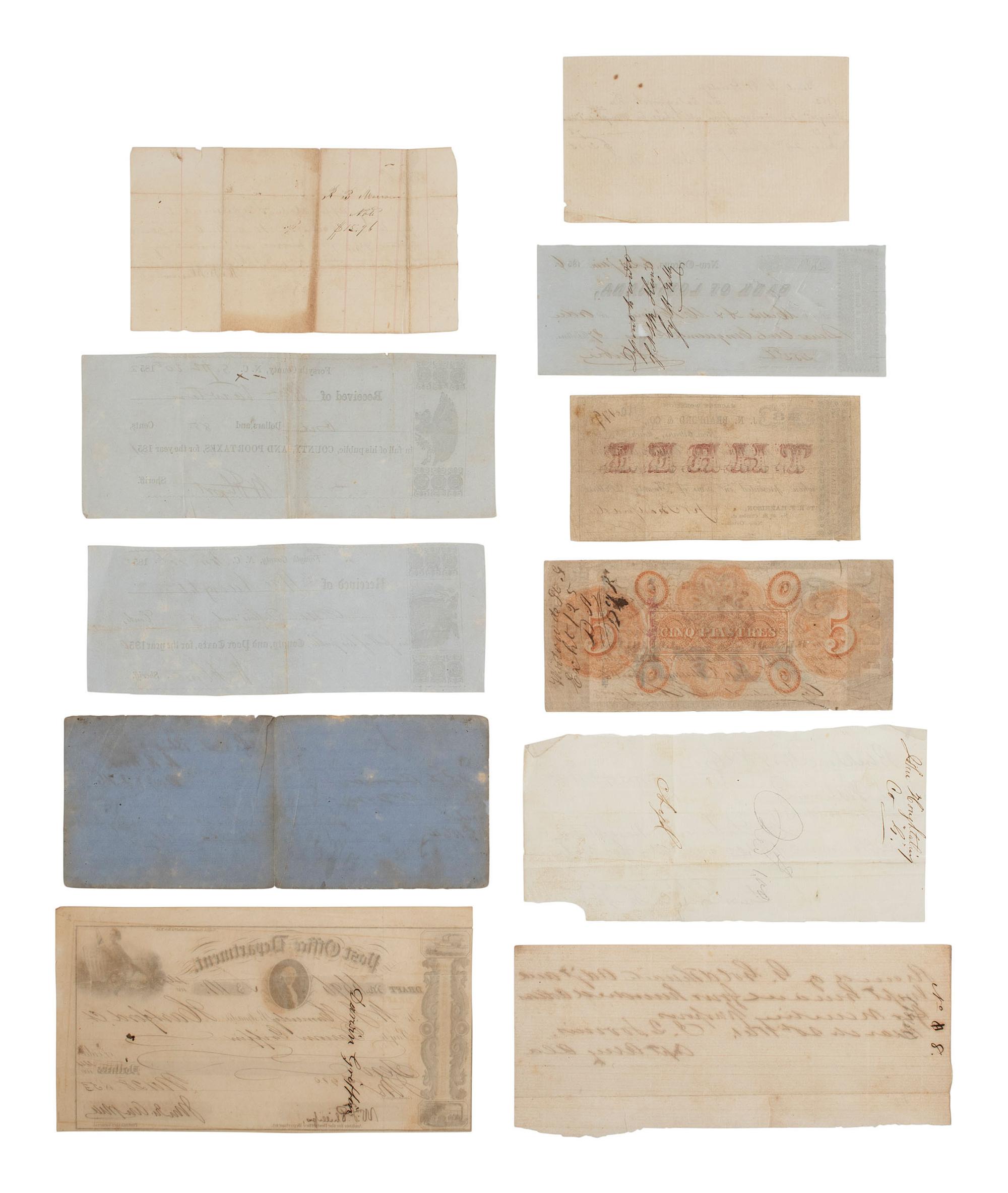 [CIVIL WAR]. Military sutler script from Michigan, Ohio, and Indiana regiments, plus.