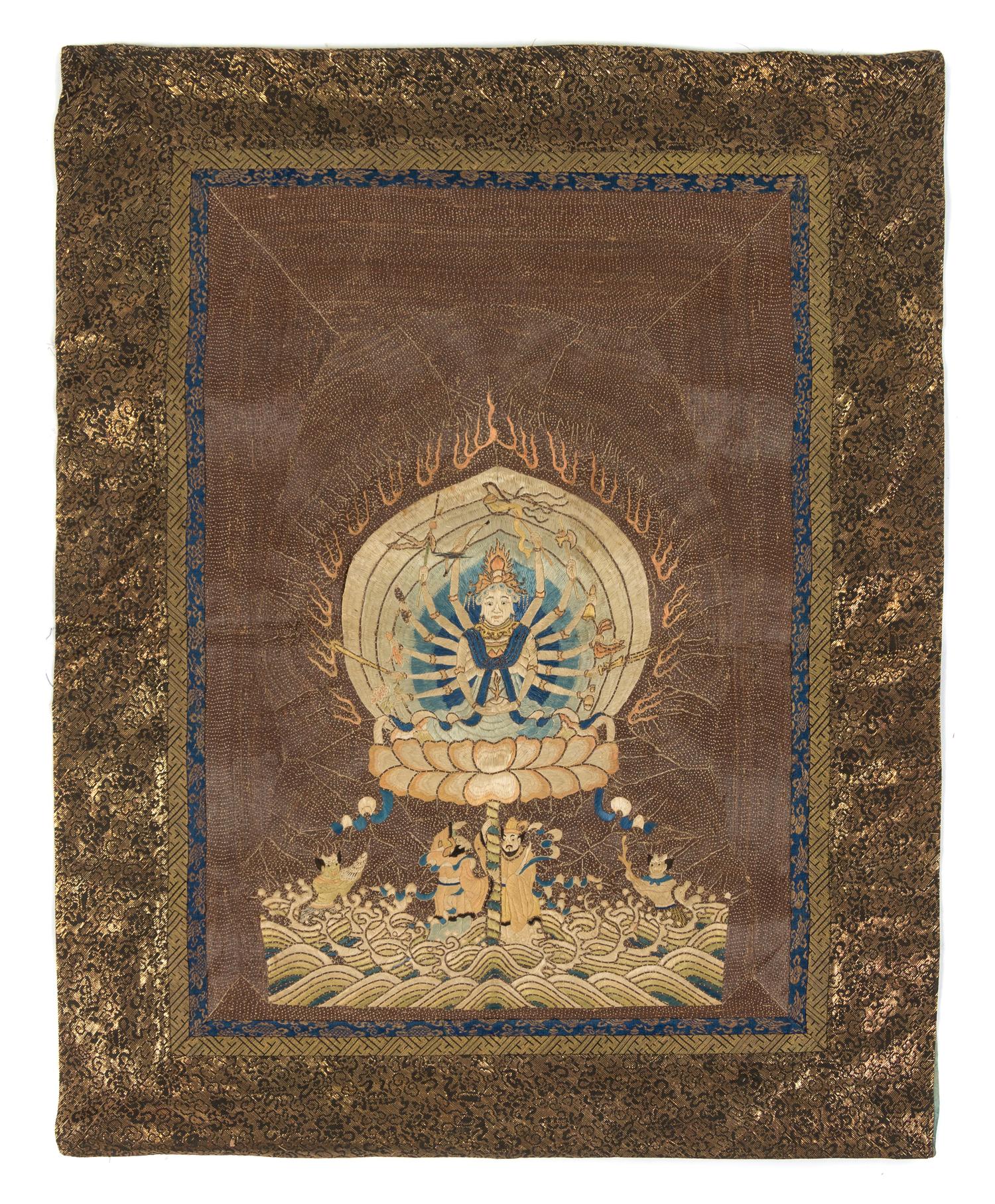 An Embroidered Thangka QING DYNASTY 24 1/4 x 15 3/8 inches. — QING DYNASTY