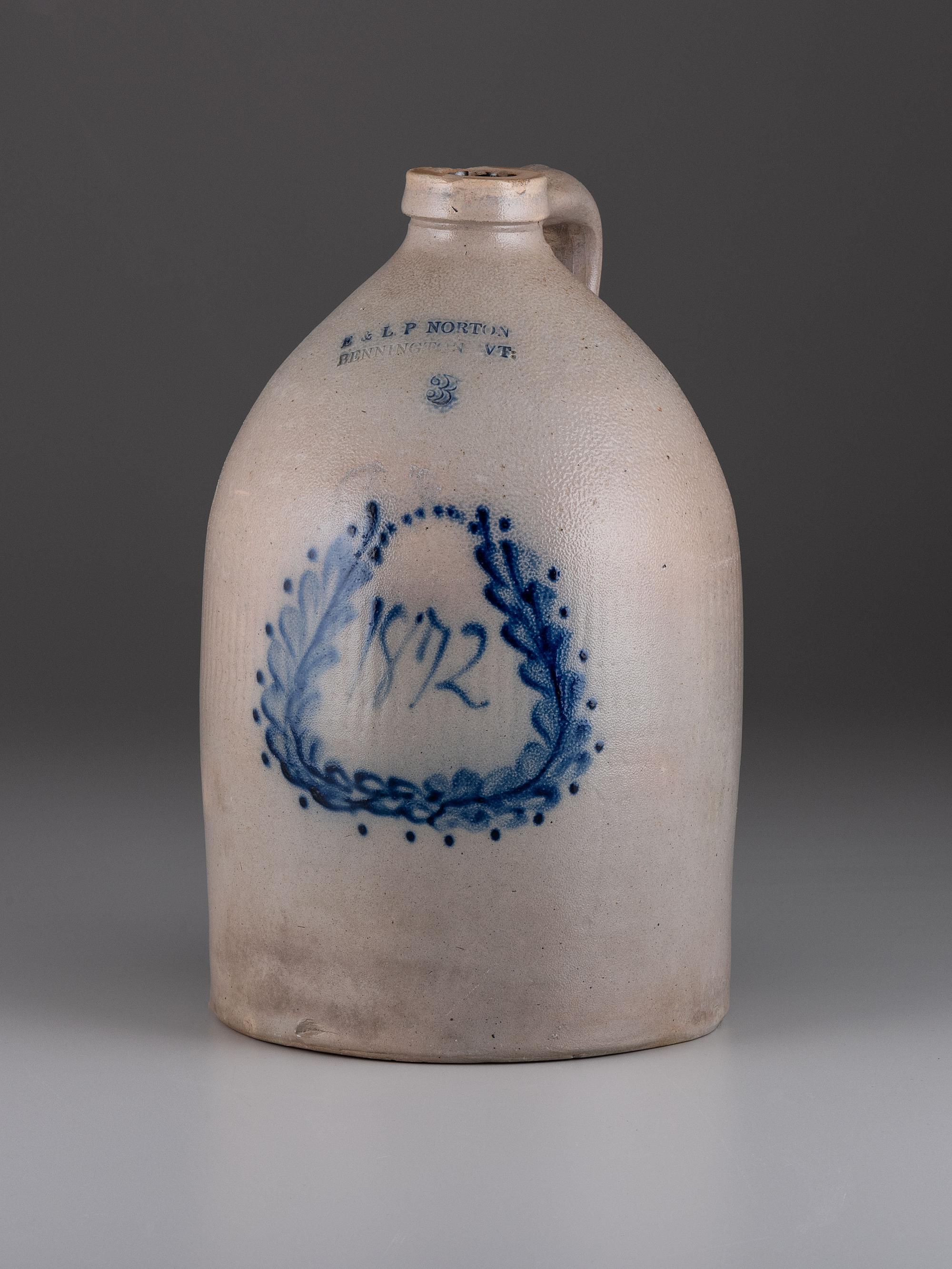 An E. and L.P. Norton Cobalt Decorated Three-Gallon Stoneware Jug