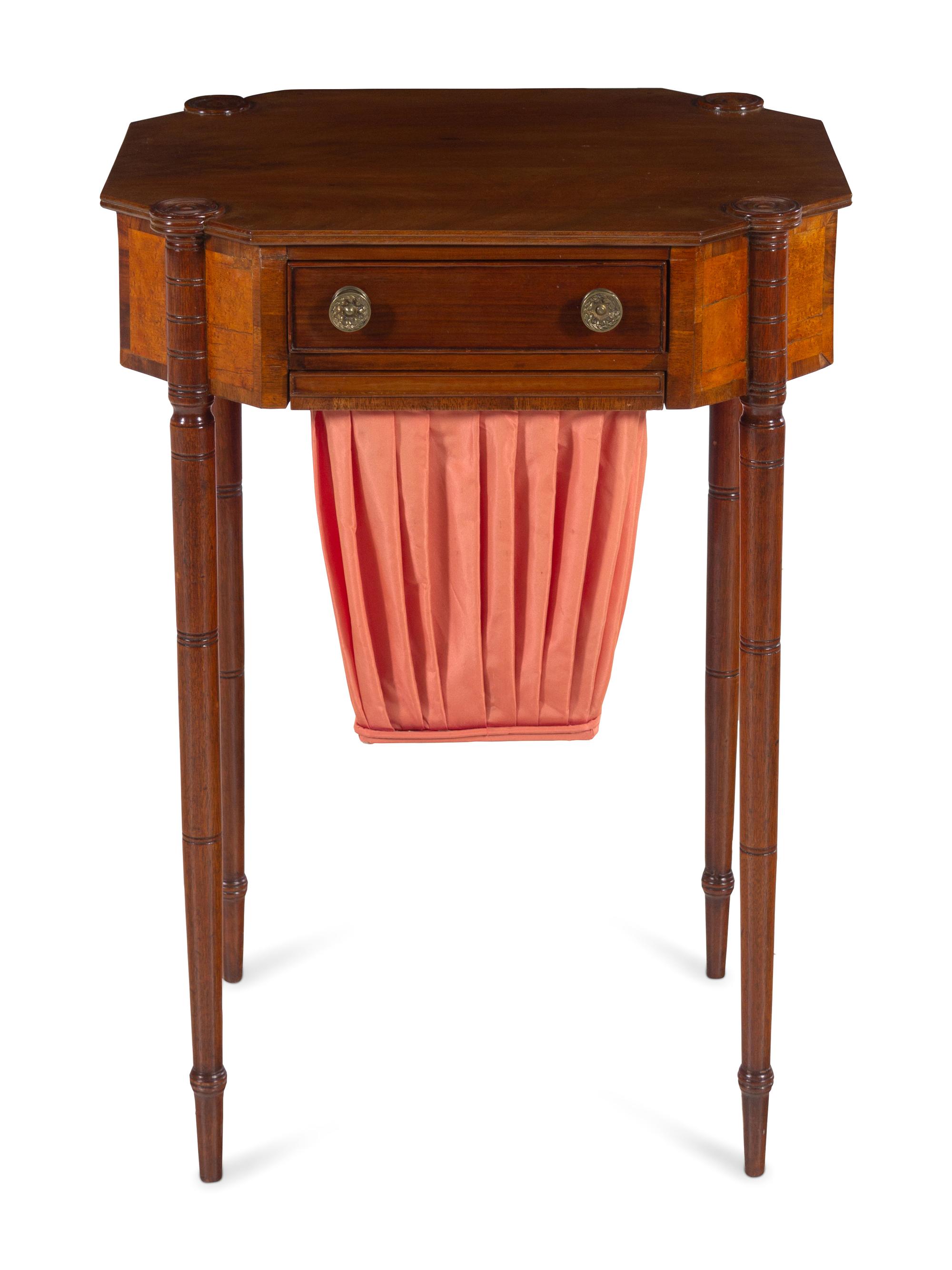 A Federal Cherrywood and Tiger Maple Octagonal-Top Work Stand