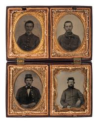 [CIVIL WAR]. A group of 4 ninth plate ambrotype and tintype portraits of soldiers, housed together in a Union case, comprising: