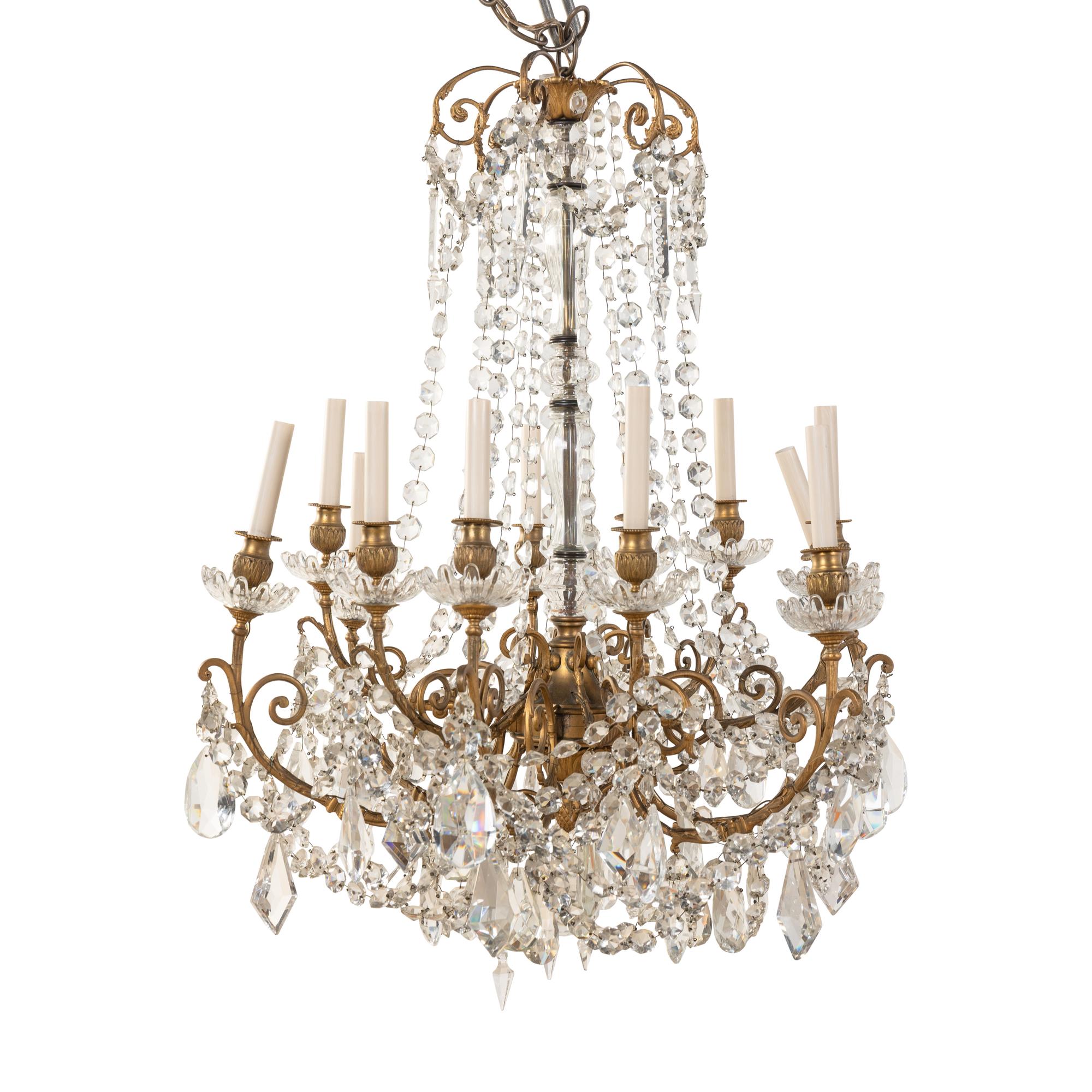 A French Gilt Bronze and Cut Glass Twelve-Light Chandelier