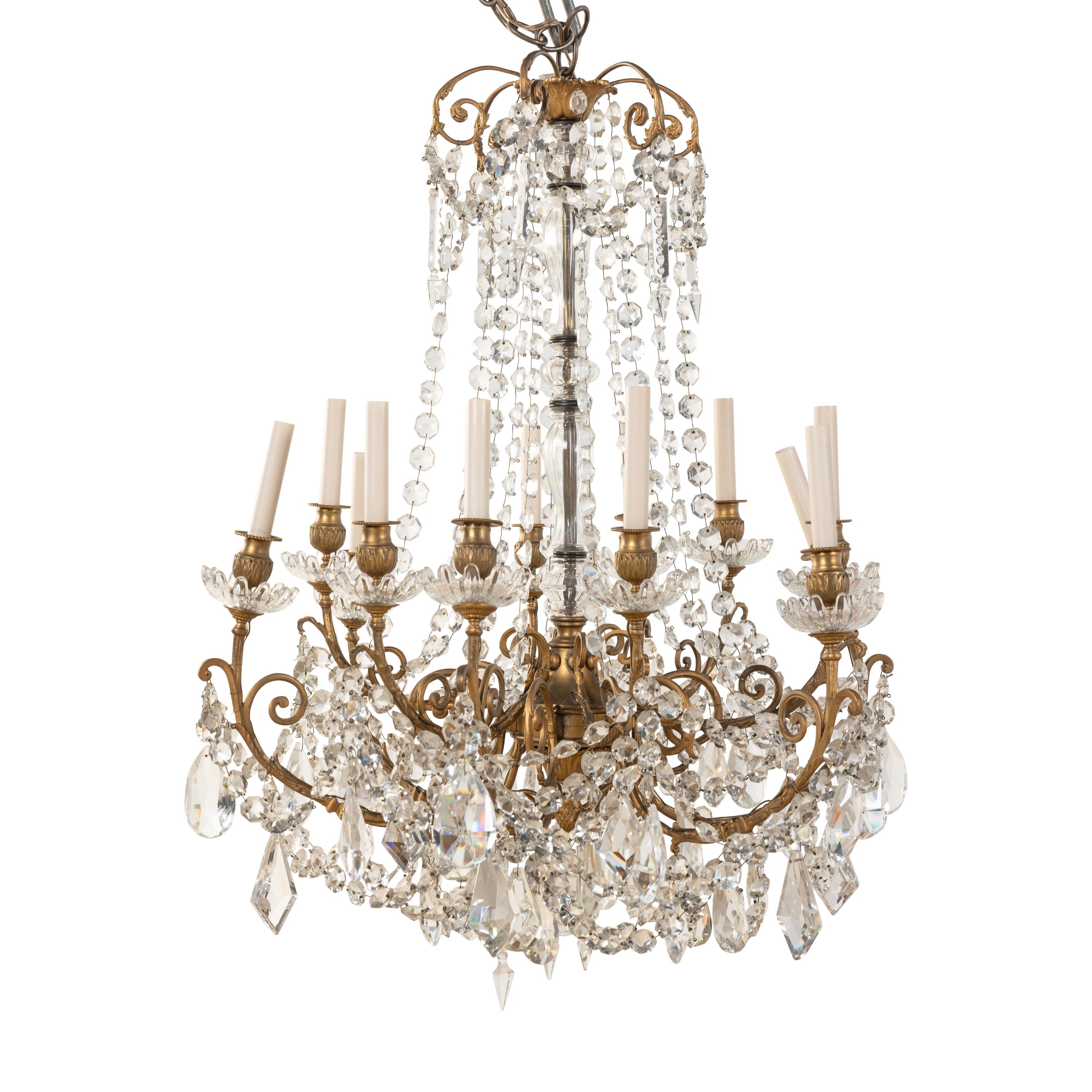 A French Gilt Bronze and Cut Glass Twelve-Light Chandelier