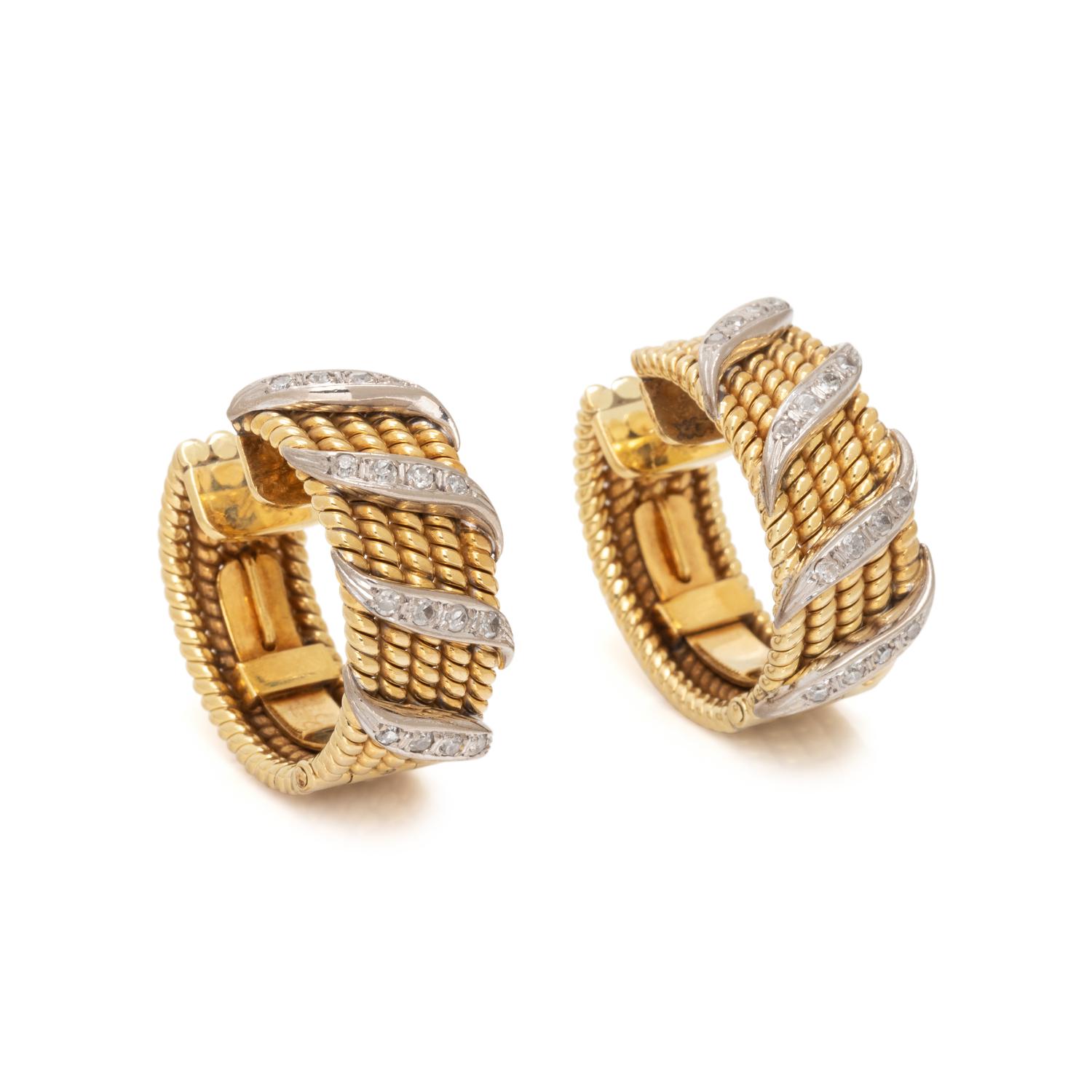 BICOLOR GOLD AND AND DIAMOND HOOP EARRINGS