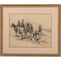 Telegraphing in the Field, Original Pen and Ink Sketch by I. Walton Taber