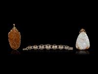 Three Chinese Jadeite and Hardstone Inset Jewelry