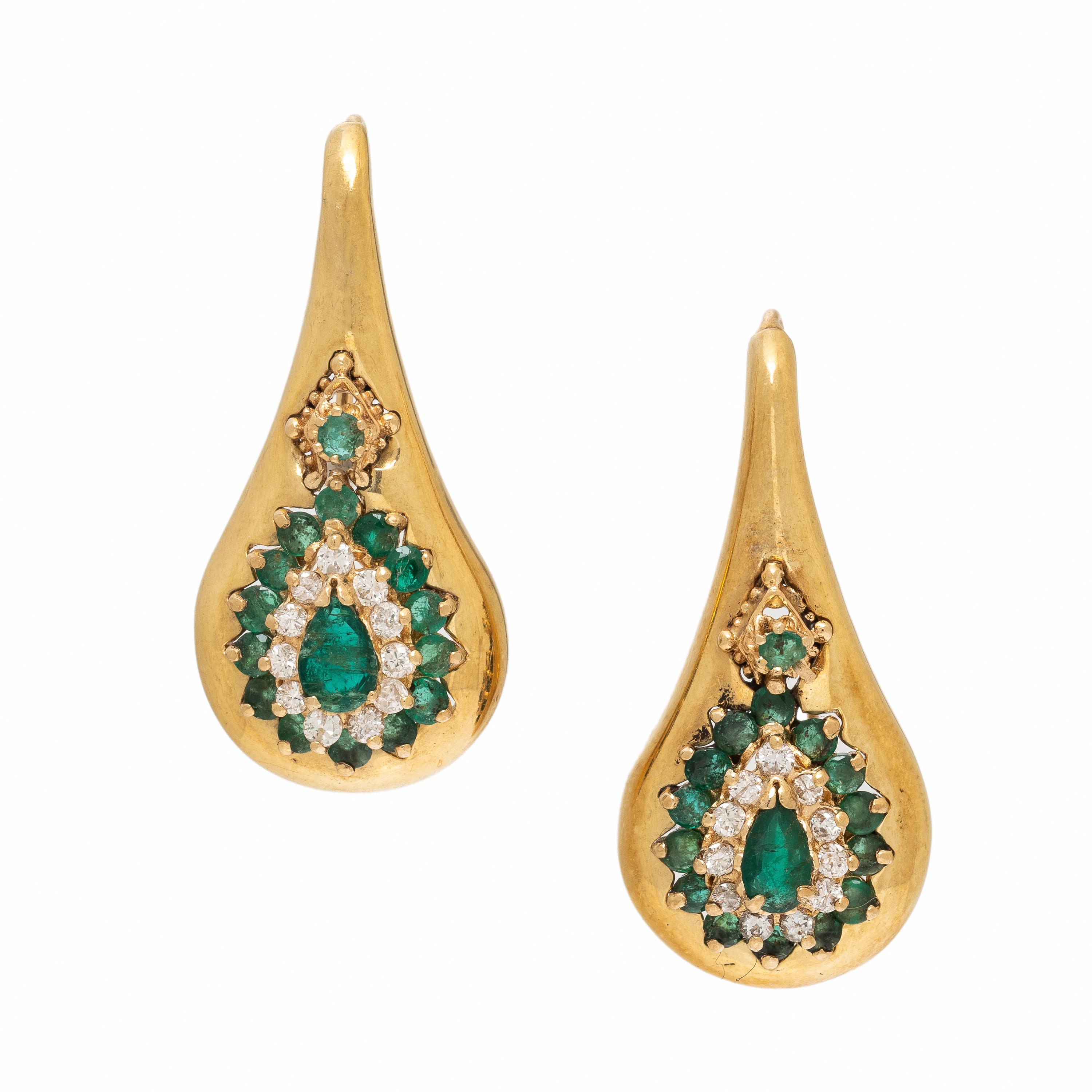 Emerald, Diamond, and Yellow Gold Earrings