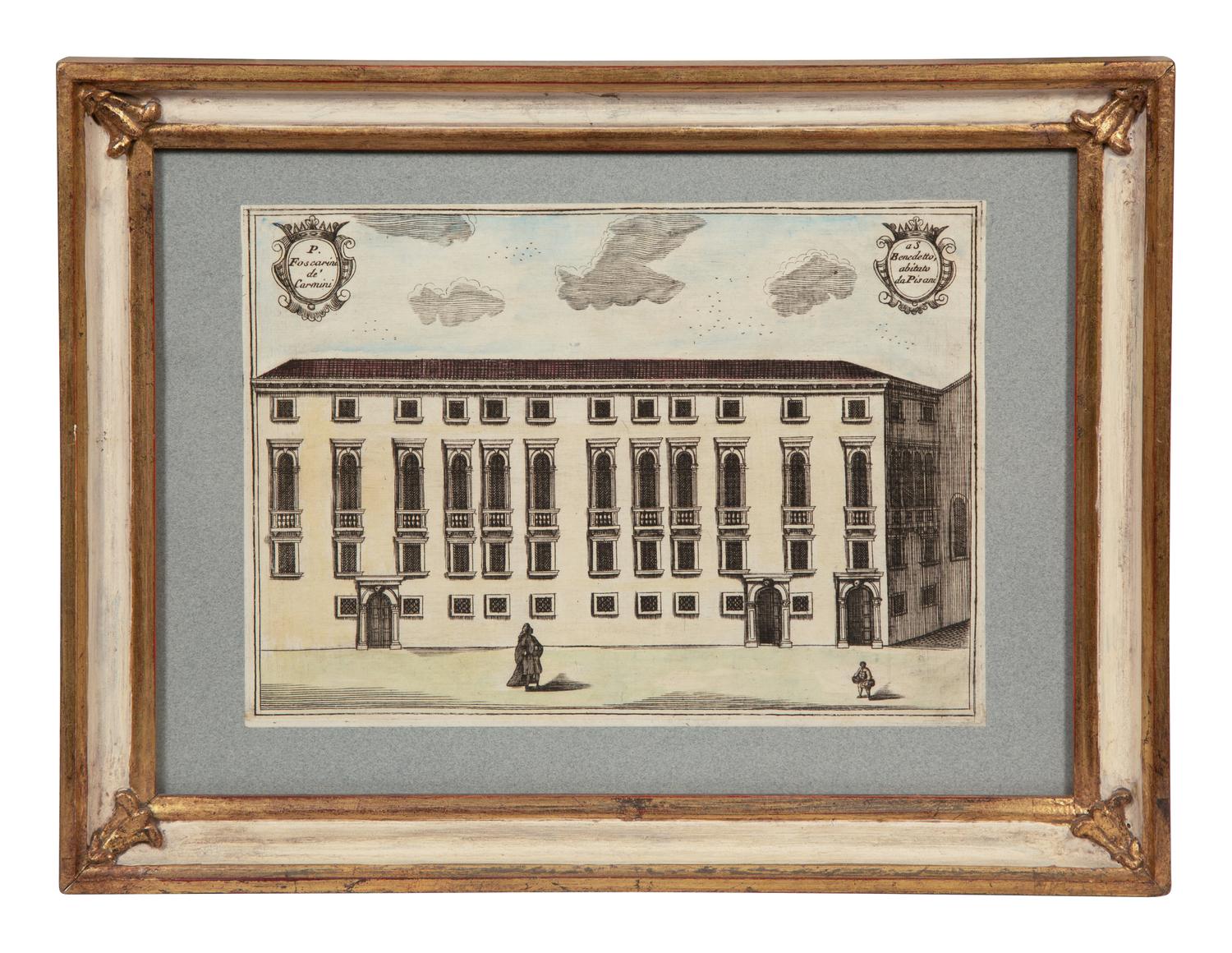 A Set of Nine Italian Hand-Colored Engravings Depicting Venetian Palaces